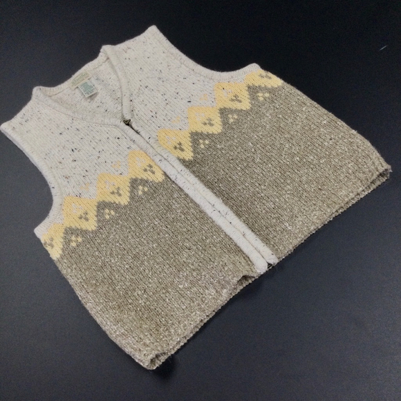 Vintage Women's St. John's Bay Vest Size L Beige Green Knit Zip Up Sleeveless - Picture 3 of 9